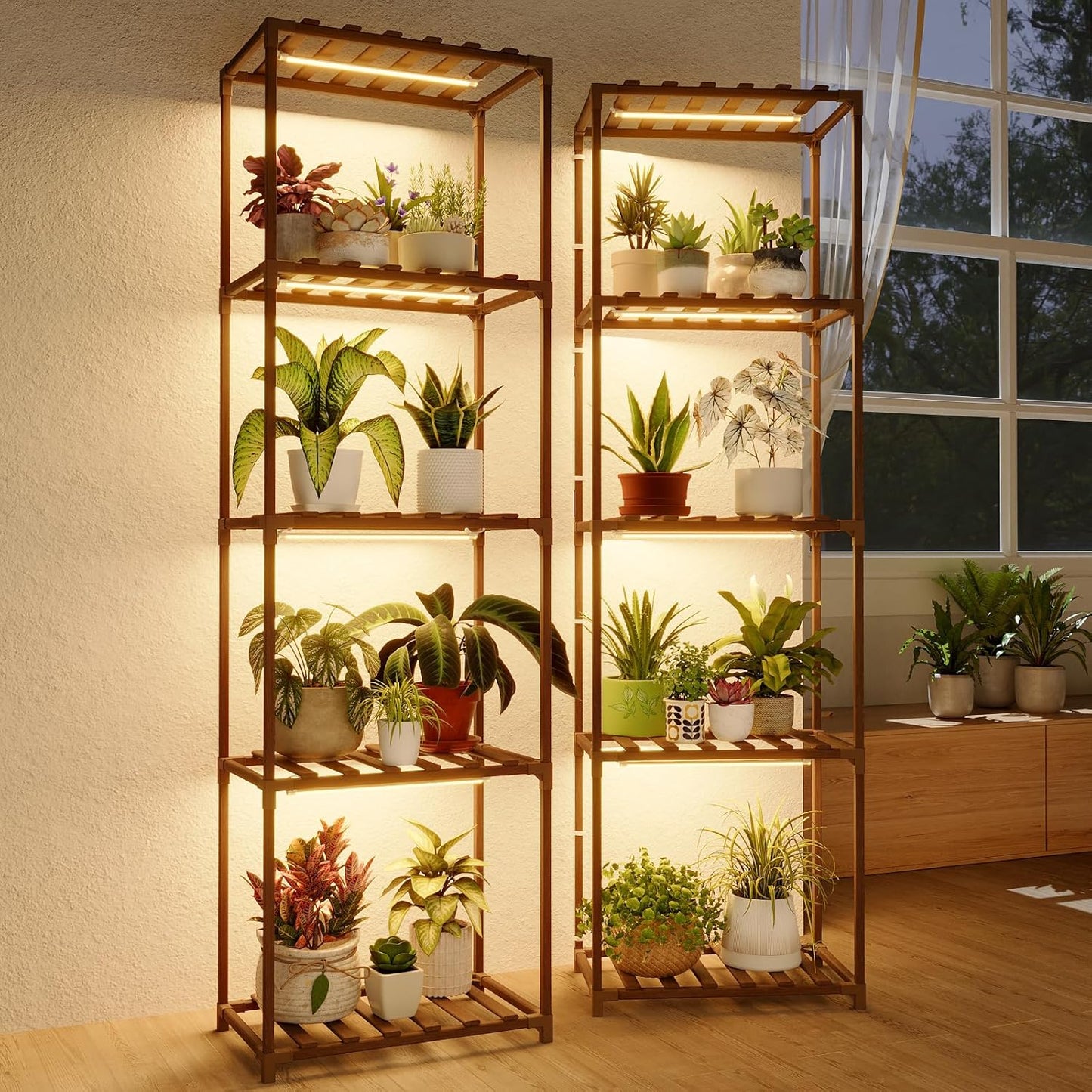 Bamworld Plant Stands with Grow Lights for Home Decor