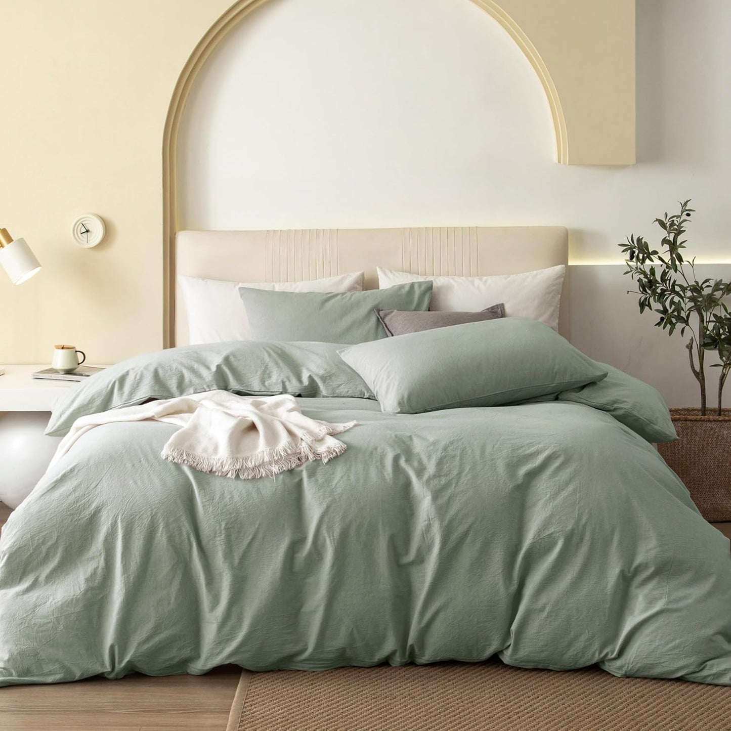 JIYUAN 100% Washed Cotton Duvet Cover Set for King Size Beds