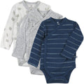 Unisex Baby 3-Pack Long Sleeve Kimono Bodysuits Organic Cotton