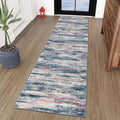 2x8 Teal Blue Peach Gray Abstract Runner Rug for Hallways - Soft