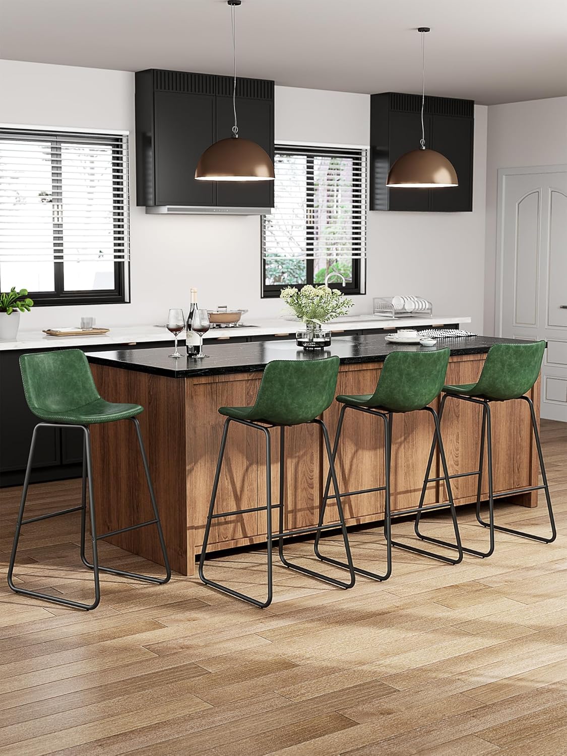 Modern Faux Leather Bar Stools Set of 4 for Kitchen Island