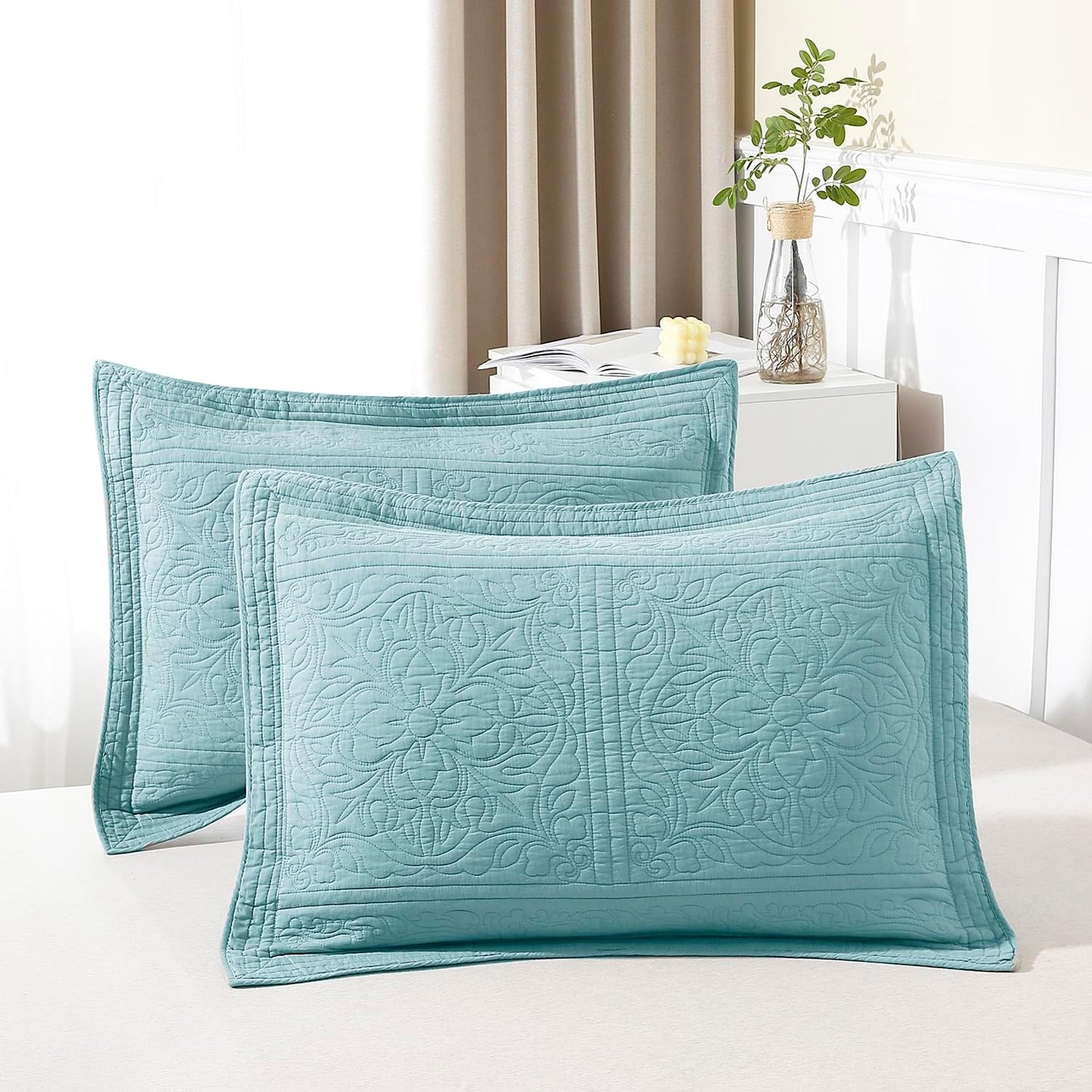 WINLIFE 100% Cotton Quilted Pillow Sham for King Size Pillows