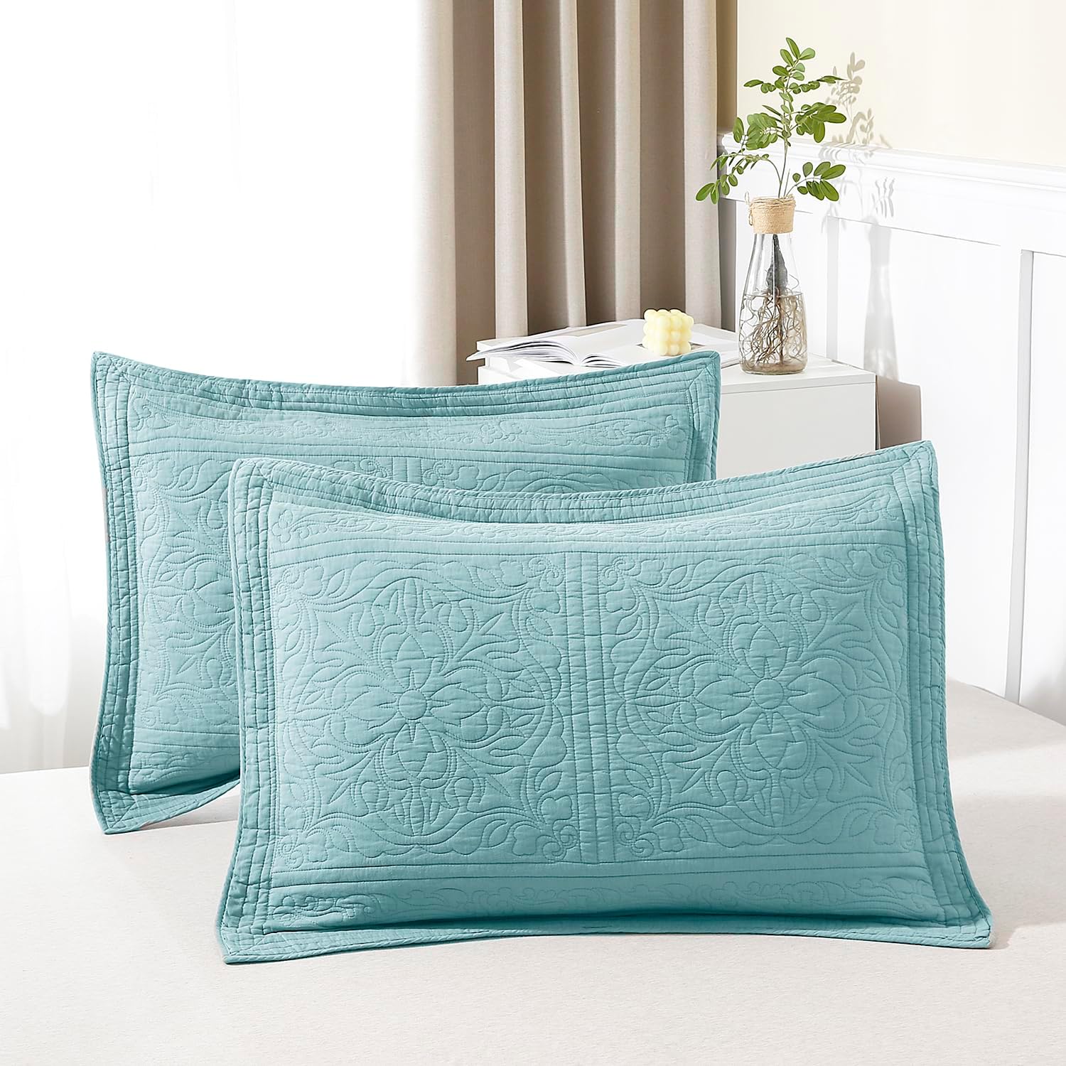 WINLIFE 100% Cotton Quilted Pillow Sham for King Size Pillows