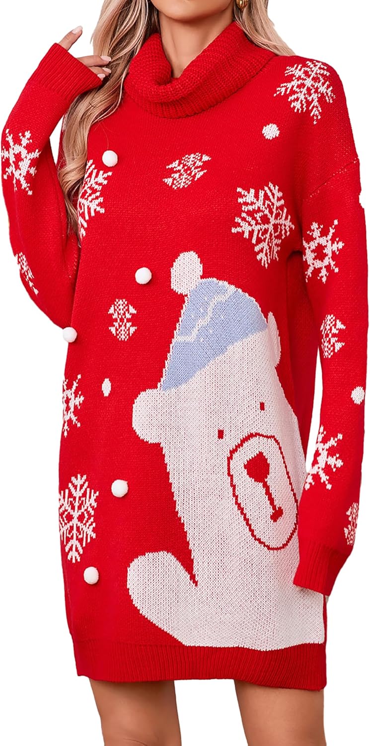 SunnyMelody Womens Christmas Ugly Sweater Dress for Winter Fun