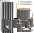 Grey Bathroom Accessories Set with Shower Curtain and Rugs - 22PC