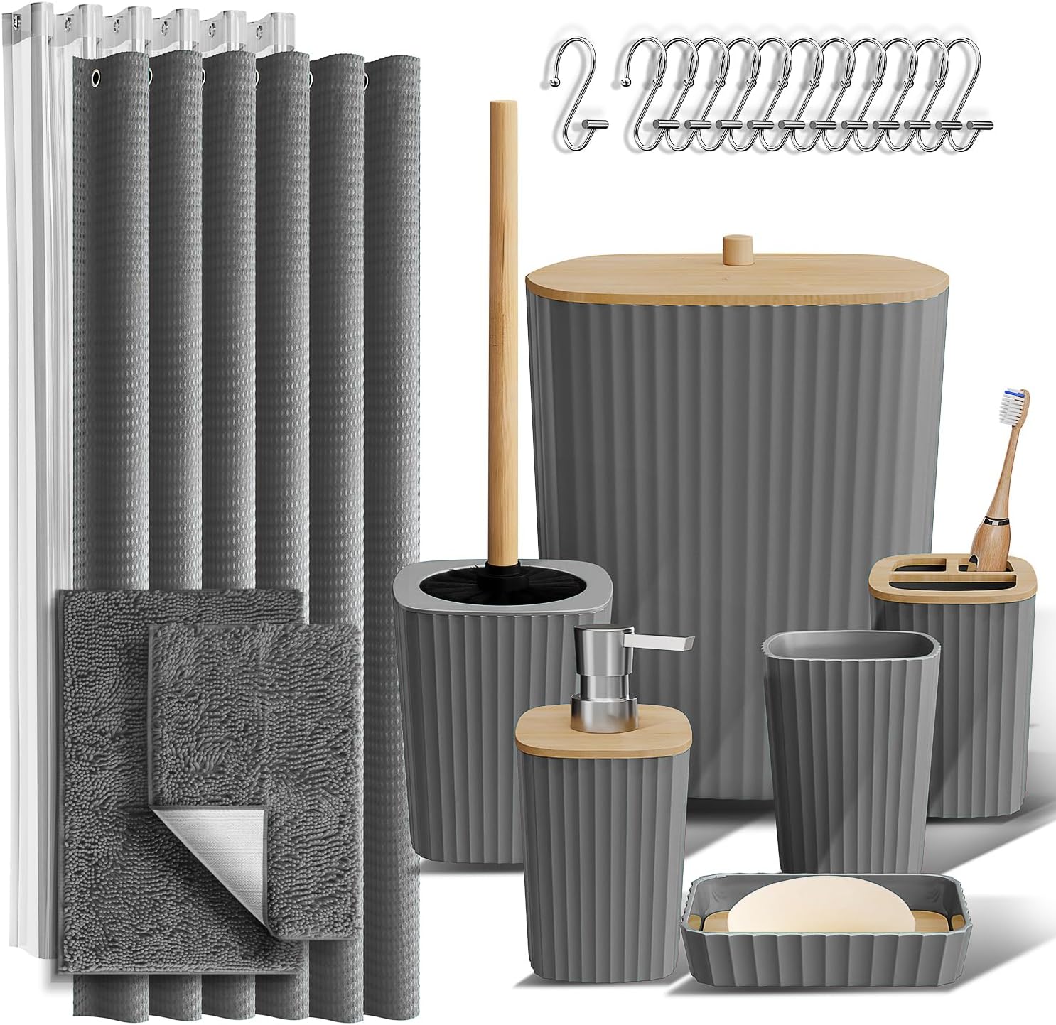 Clara Clark Bathroom Accessories Set - Stylish Grey Decor