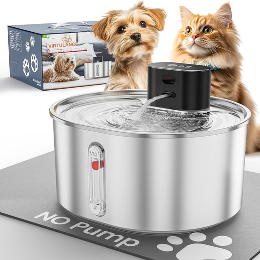 Virtulance No Pump Cat Water Fountain - Quiet & Durable Design