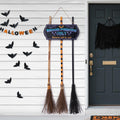 Halloween Broom Parking Sign with 3 Wooden Witches Brooms - Porch