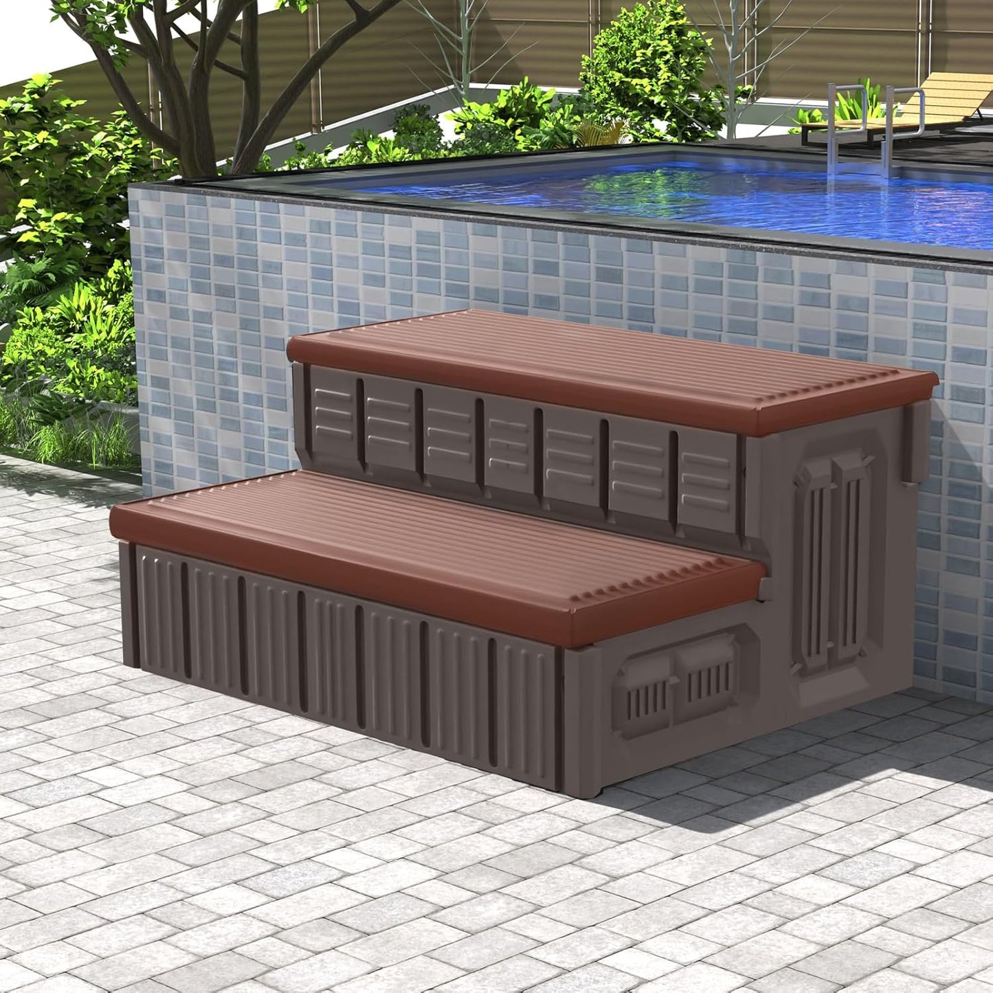 Hot Tub Steps with Storage, Non-Slip Sturdy Spa Stairs 36 in
