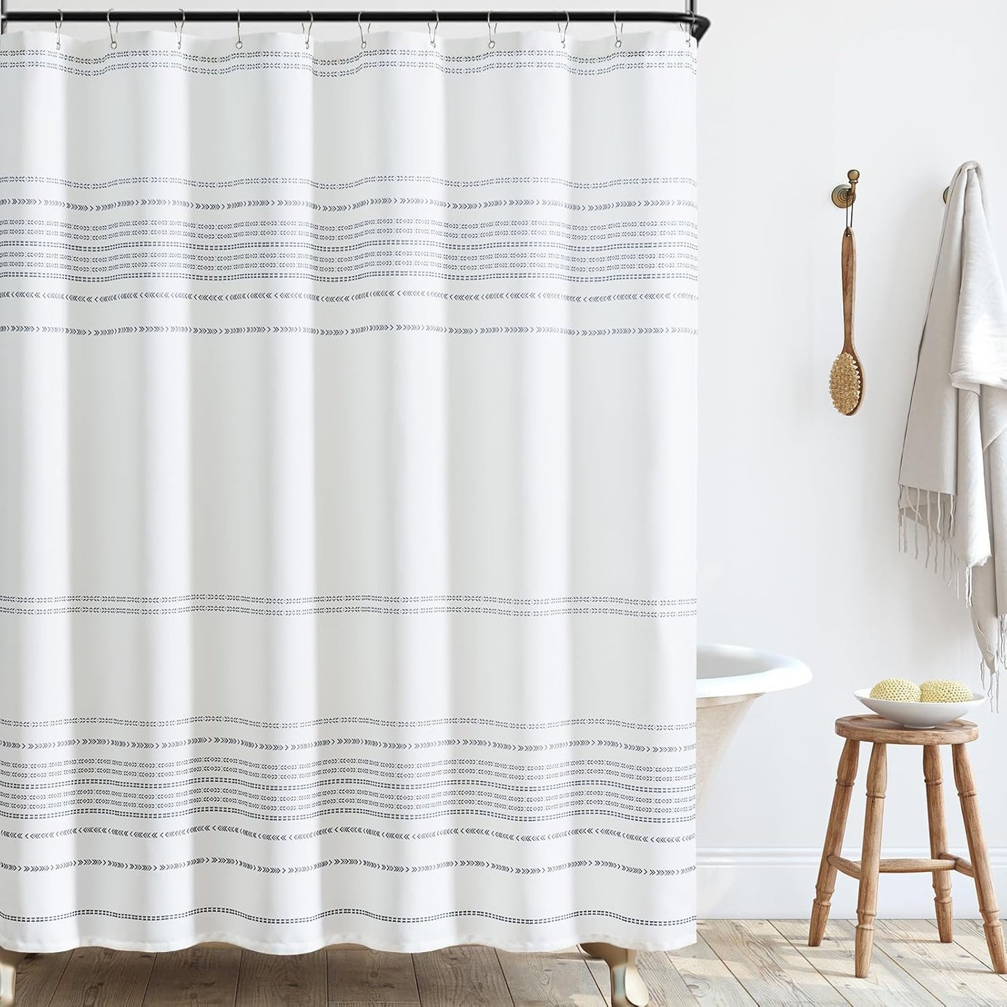 Modern Boho Striped Fabric Shower Curtain