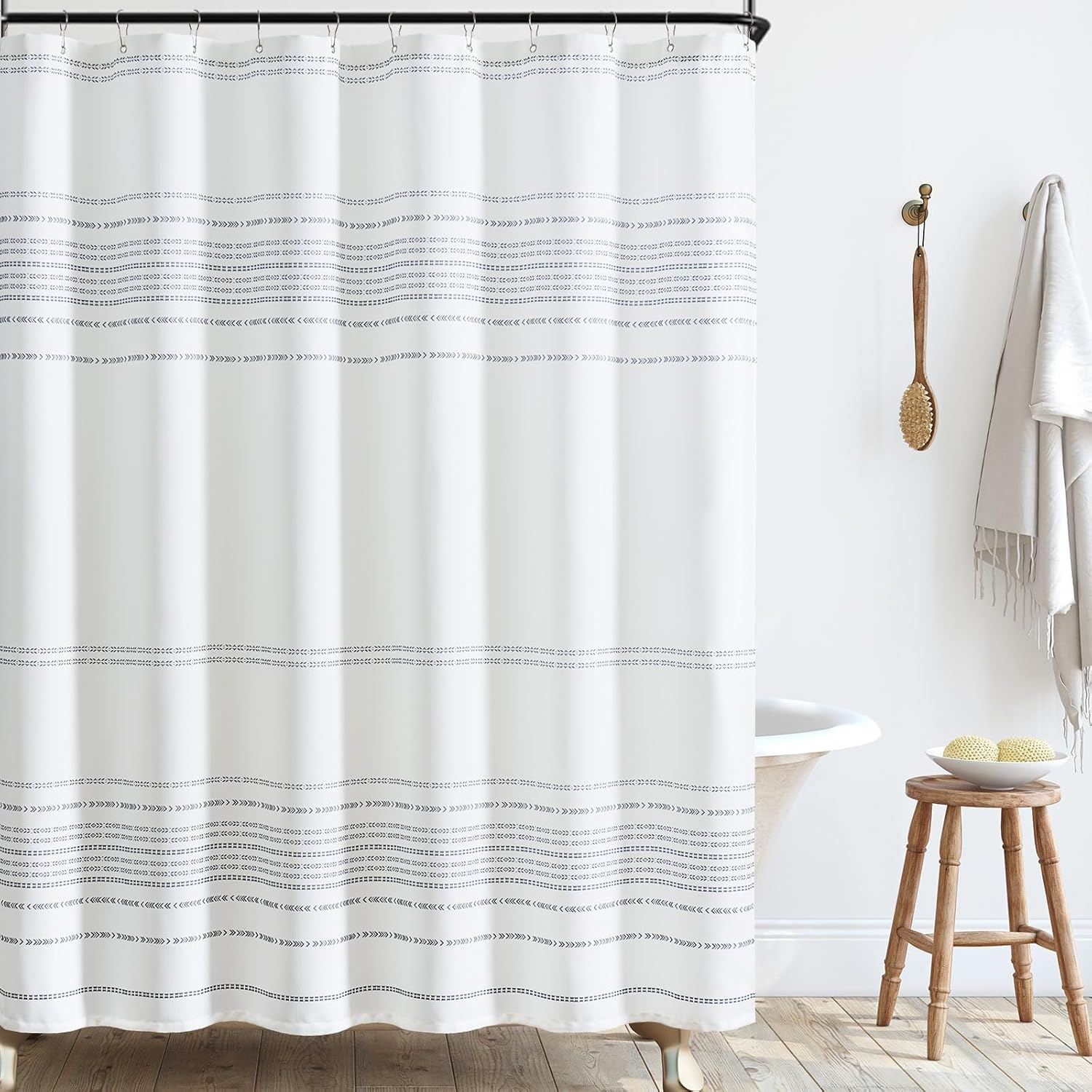 Modern Boho Striped Fabric Shower Curtain