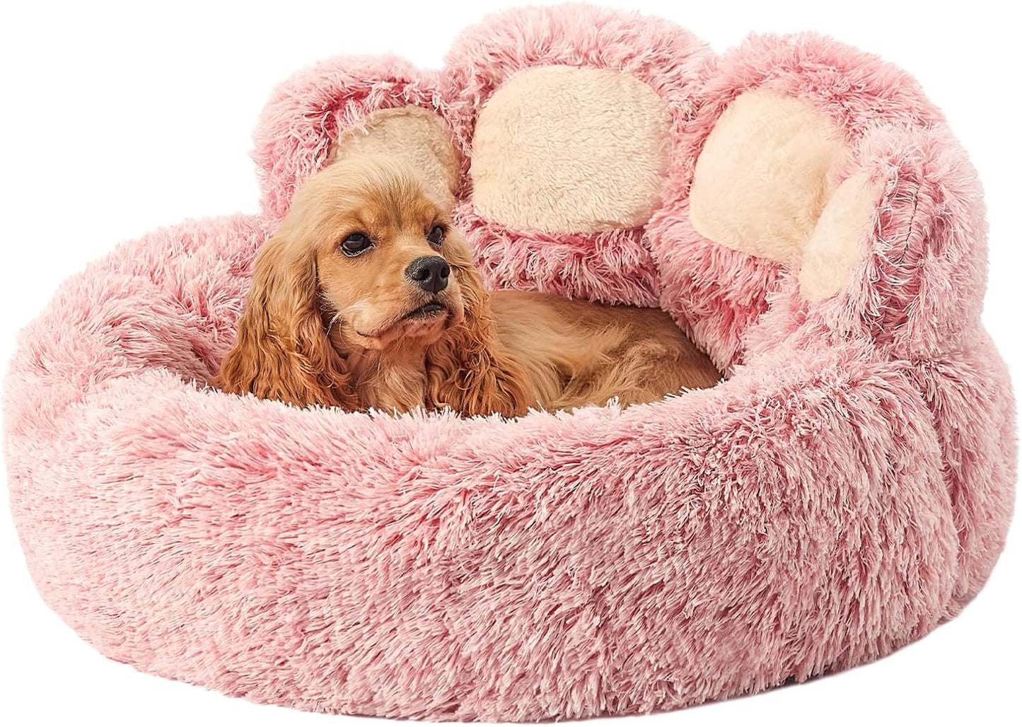 Jiupety Paw Shape Calming Pet Bed for Dogs & Cats, Pink