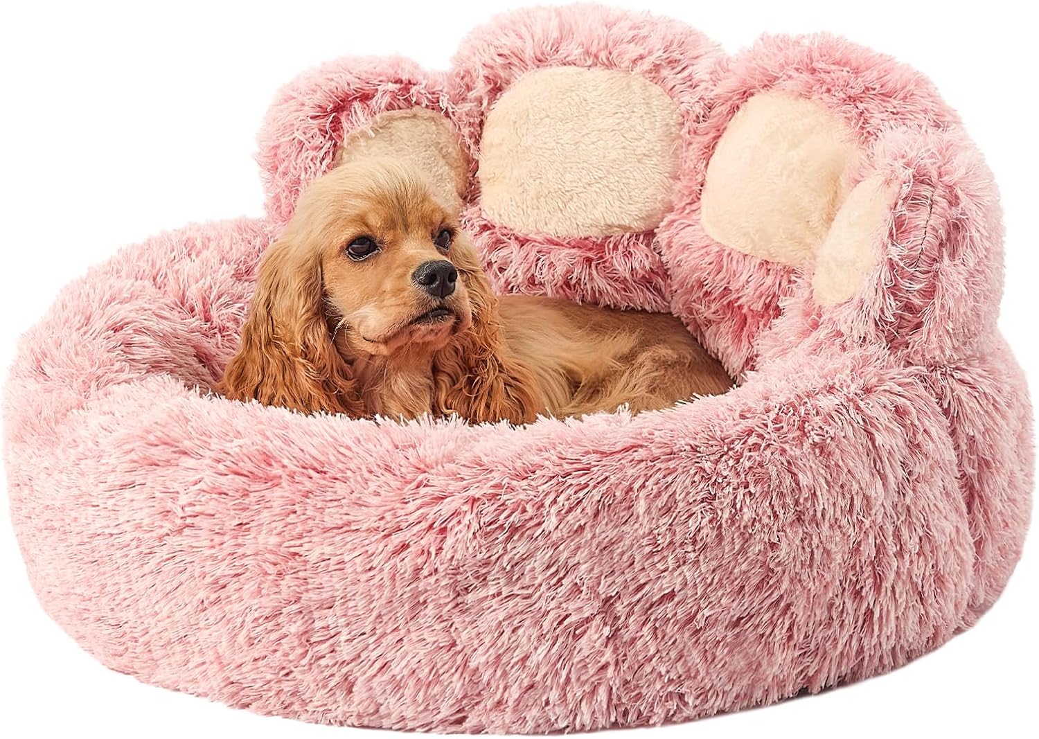 Jiupety Paw Shape Calming Pet Bed for Dogs & Cats, Pink