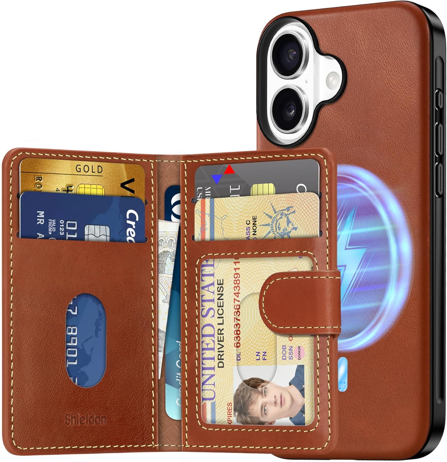SHIELDON Genuine Leather Case for iPhone 16 - Retro Brown Style