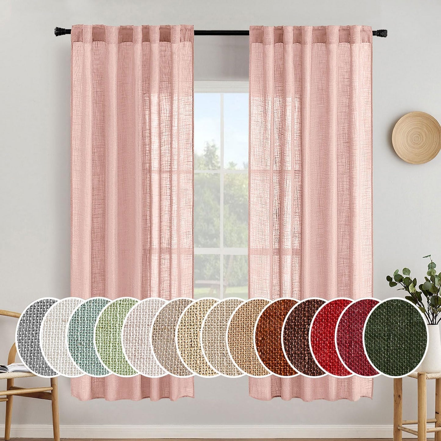 MIULEE Blush Pink Linen Curtains for Girls Bedroom Decor