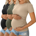 Ficerd Women's Maternity Shirts 3-Pack - Soft Ribbed Stretch Tops