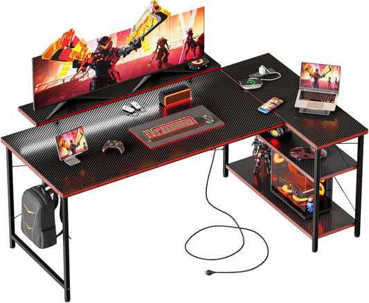 L Shaped Computer Desk with Power Outlets for Small Spaces