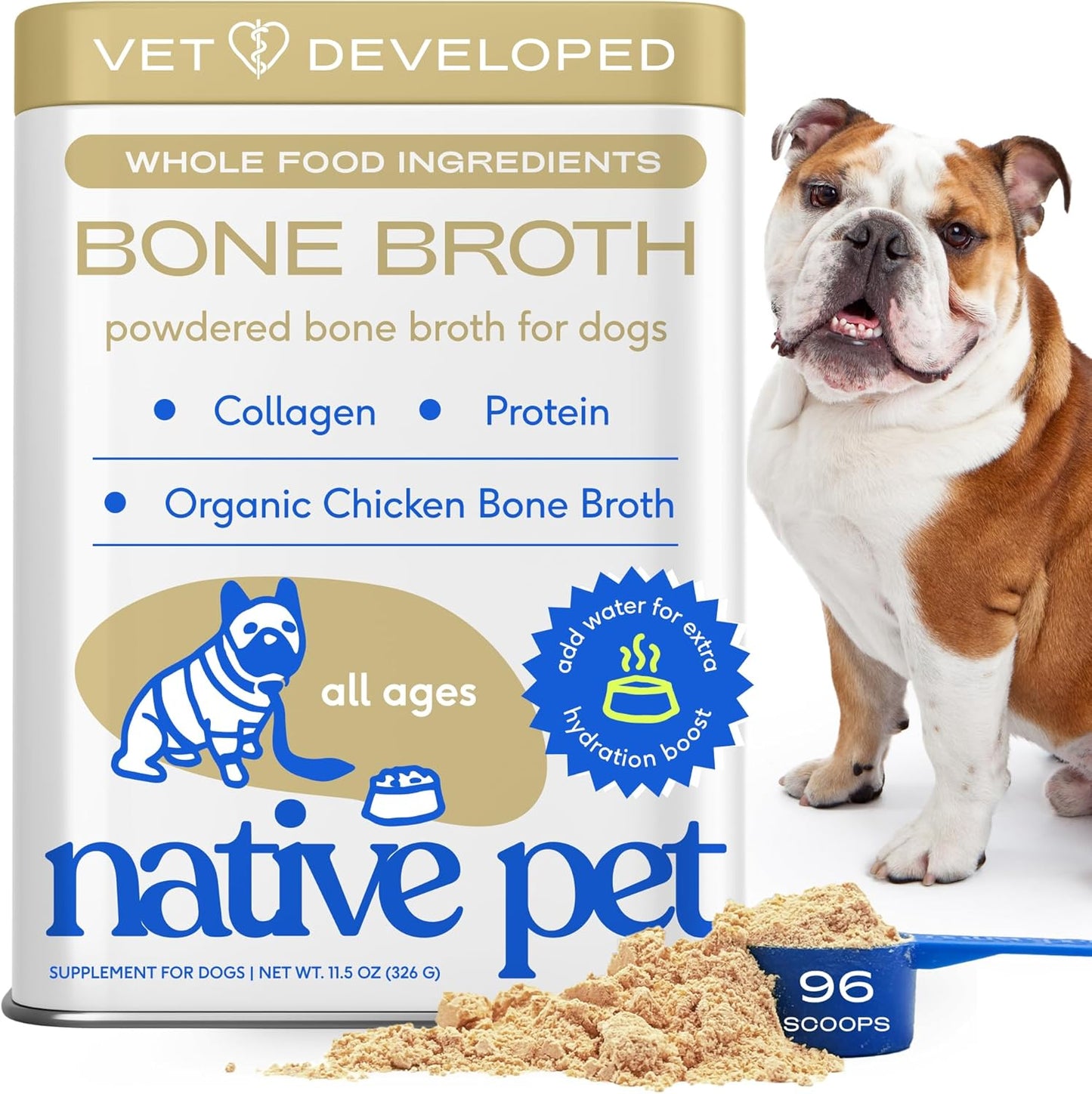Native Pet Chicken Bone Broth Powder for Dogs and Cats Nutrition