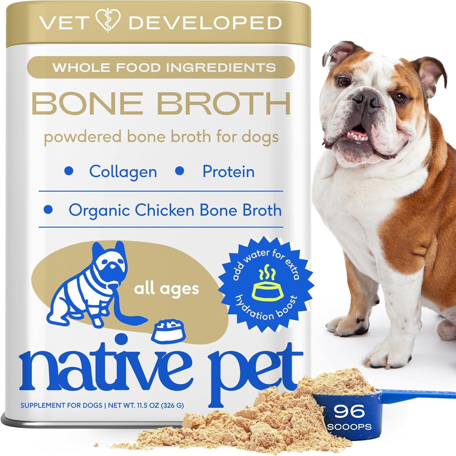 Native Pet Chicken Bone Broth Powder for Dogs and Cats Nutrition