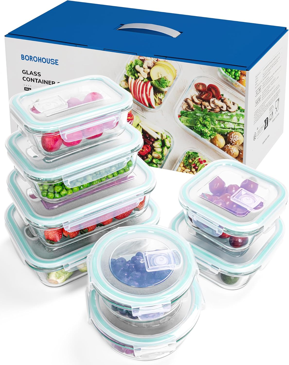 8-Piece Borosilicate Glass Food Storage Containers Set for Meal Prep