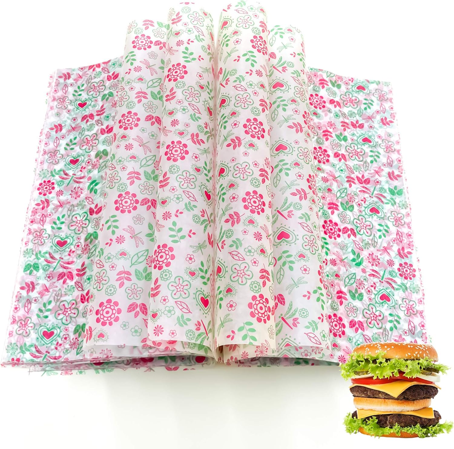 150pcs Floral Wax Paper Sheets - Greaseproof Summer Wrap, Suiwen