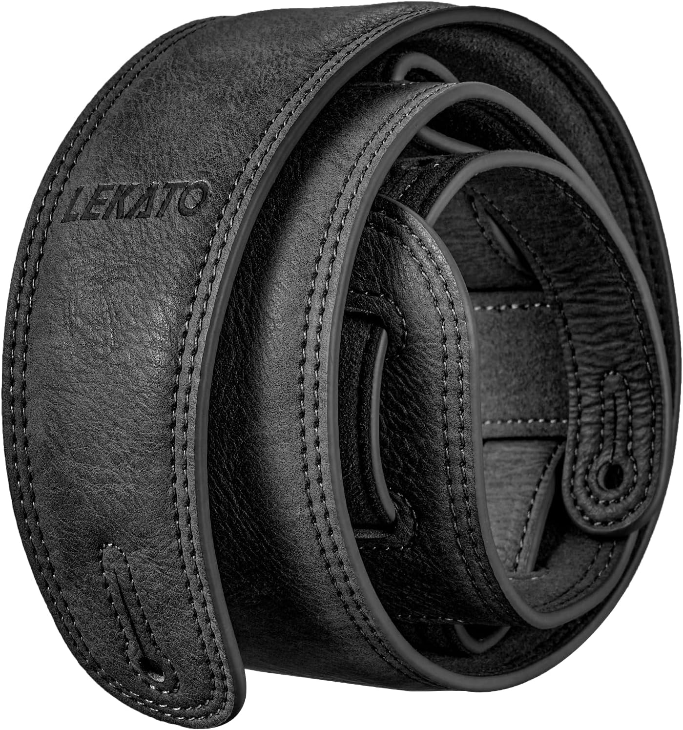 LEKATO Wide Padded Leather Bass Strap - Adjustable Length - Comfort & Style