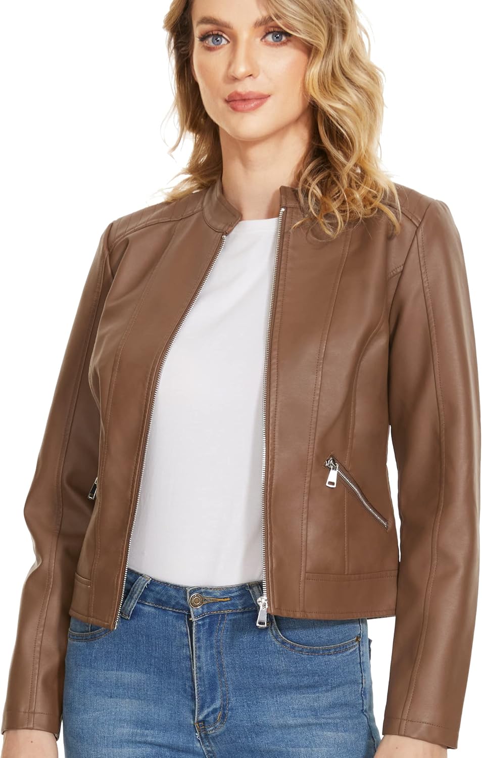 Fahsyee Zip Leather Jackets for Women - Stylish Moto Biker Coat