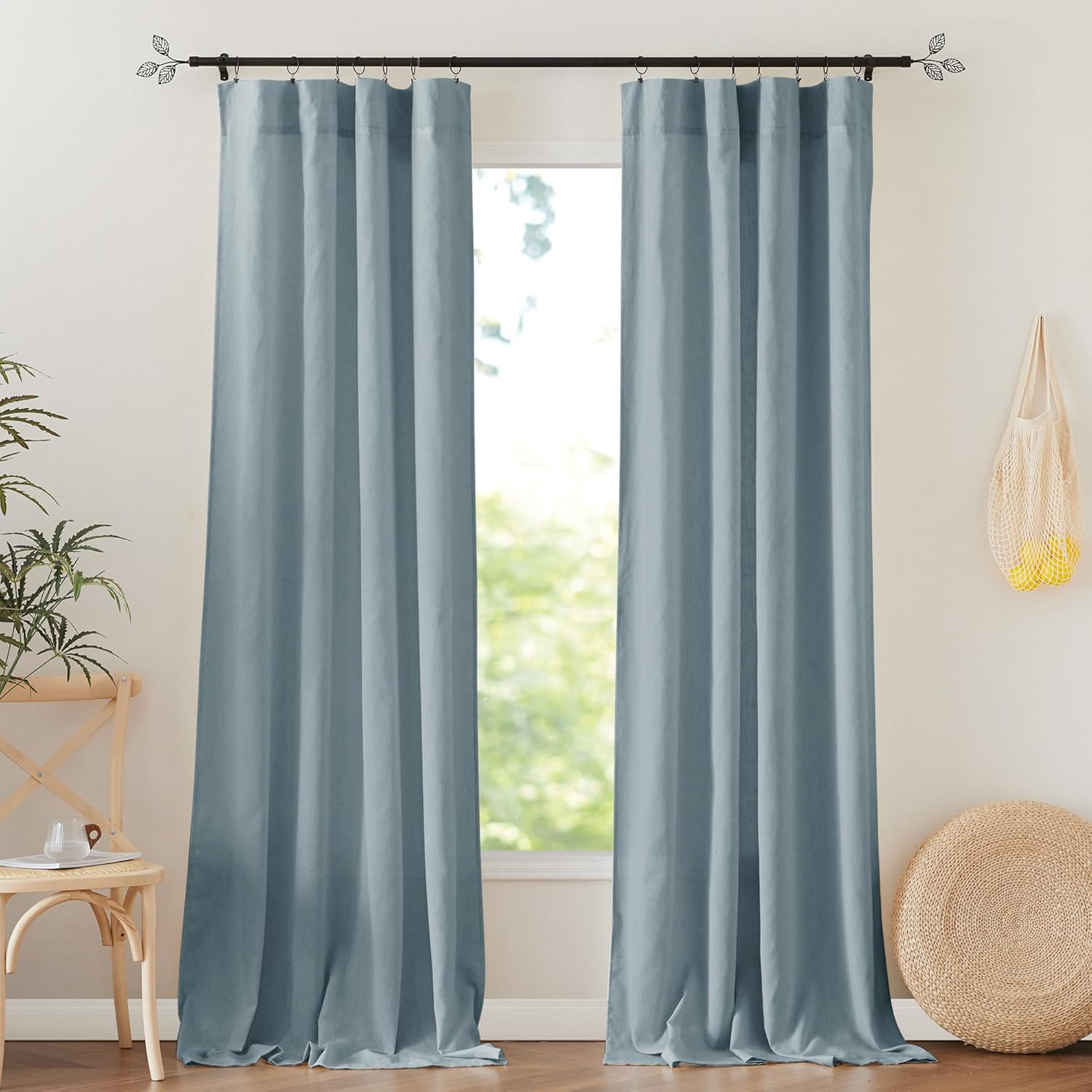 RYB HOME Linen Curtains for Farmhouse - Elegant Semi Sheer Drapes