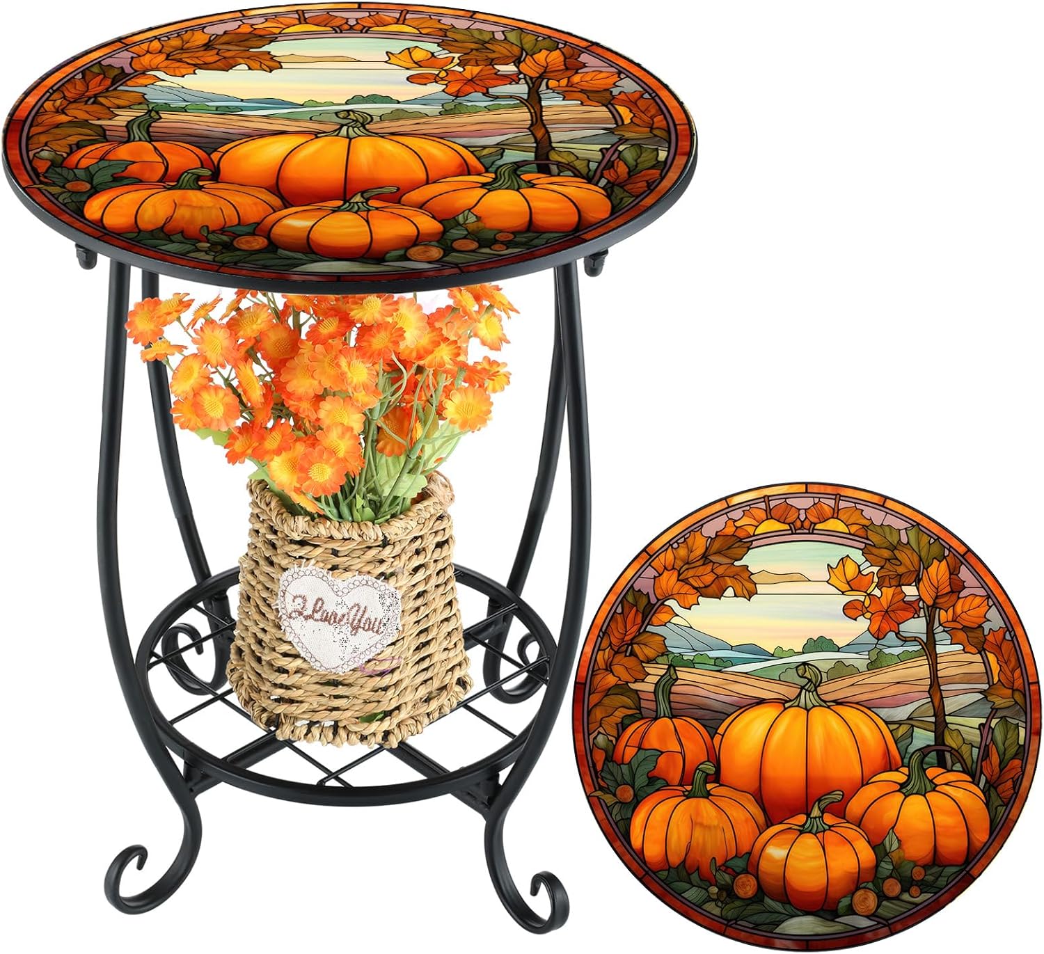 Outdoor Round Small Mosaic Patio Accent Table for Indoor Use