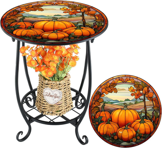 Outdoor Round Small Mosaic Patio Accent Table for Indoor Use