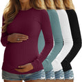 4-Pack Maternity Ribbed Knit Long Sleeve Tops for Women - Soft Stretch