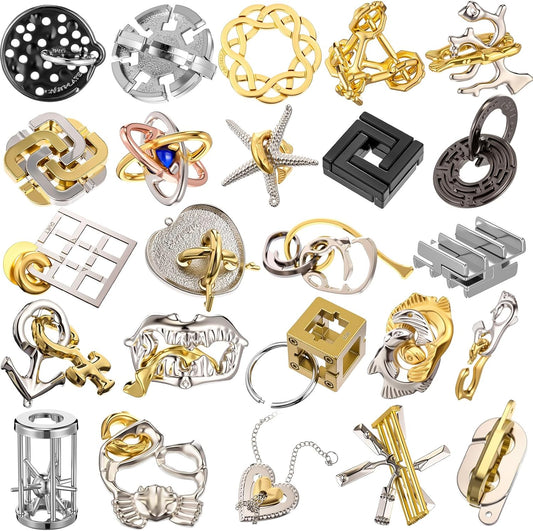 24 Pcs Metal Brain Teaser Puzzles for Adults - Fun Challenges