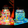 Solar Outdoor Mosaic Lantern 2 Pack - Handcrafted Glass Night Lights