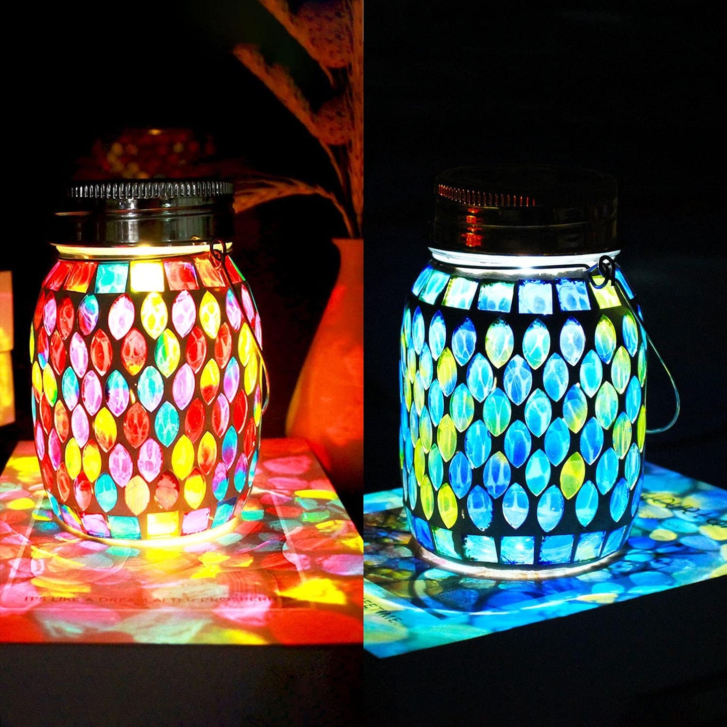 2 Pack Solar Outdoor Mosaic Lanterns for Garden and Patio