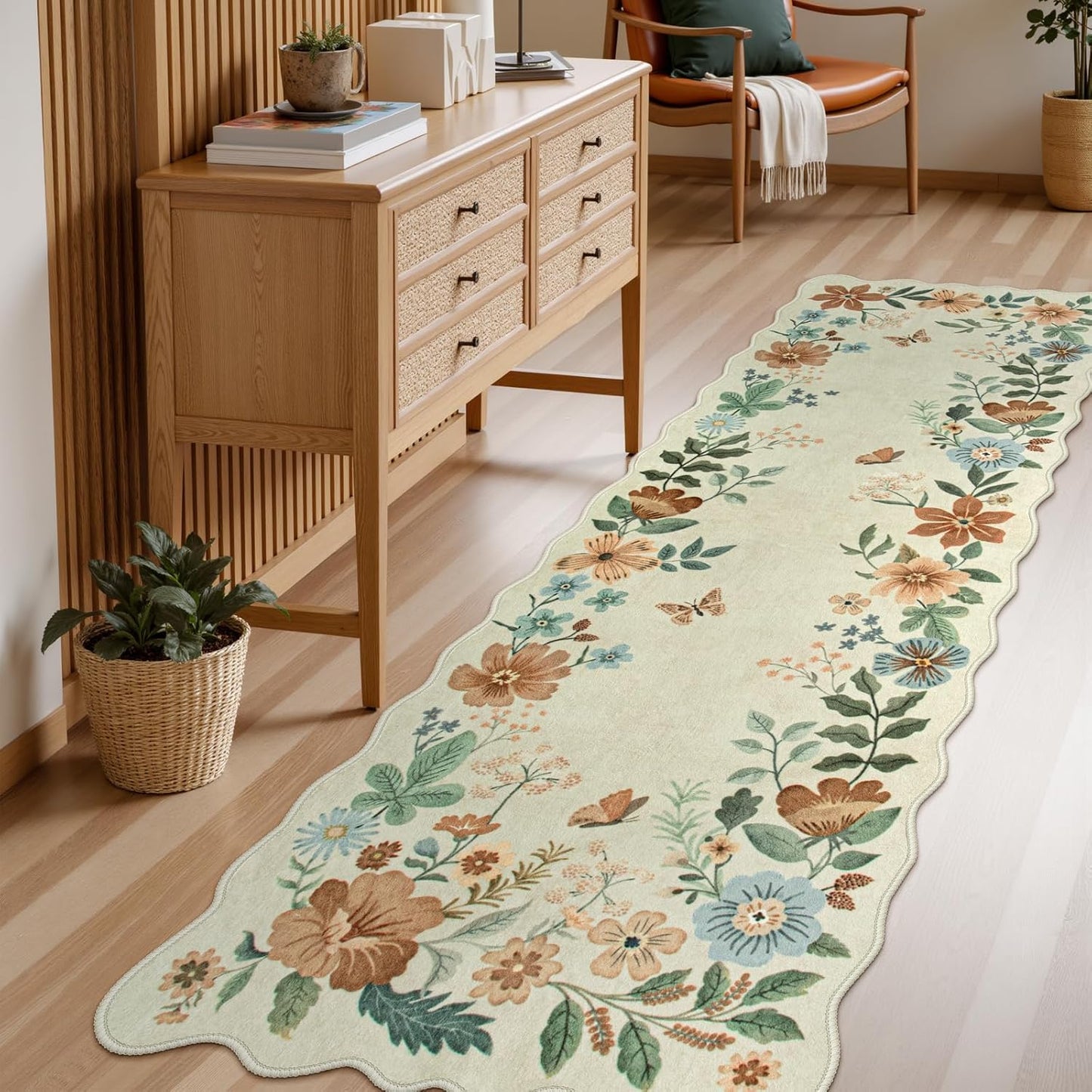 Lahome Floral Washable Runner Rug for Hallways and Kitchens