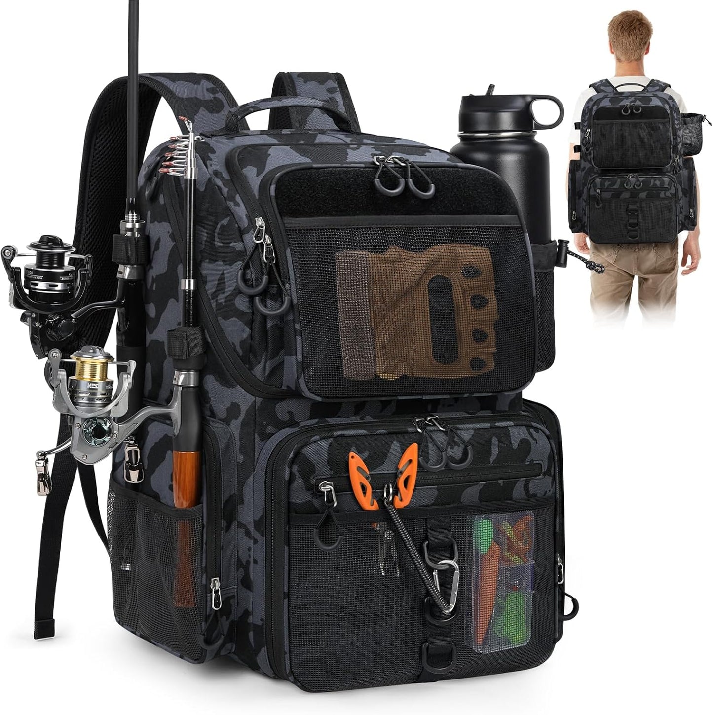 RAINSMORE 45L Fishing Backpack with Rod Holders and Rain Cover