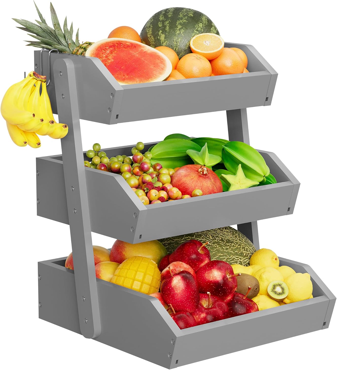 Bamboo 3 Tier Fruit Basket for Counter - Large Capacity Storage