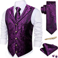 Mens Silk Shawl Collar Vest Tie Set - Paisley Waistcoat