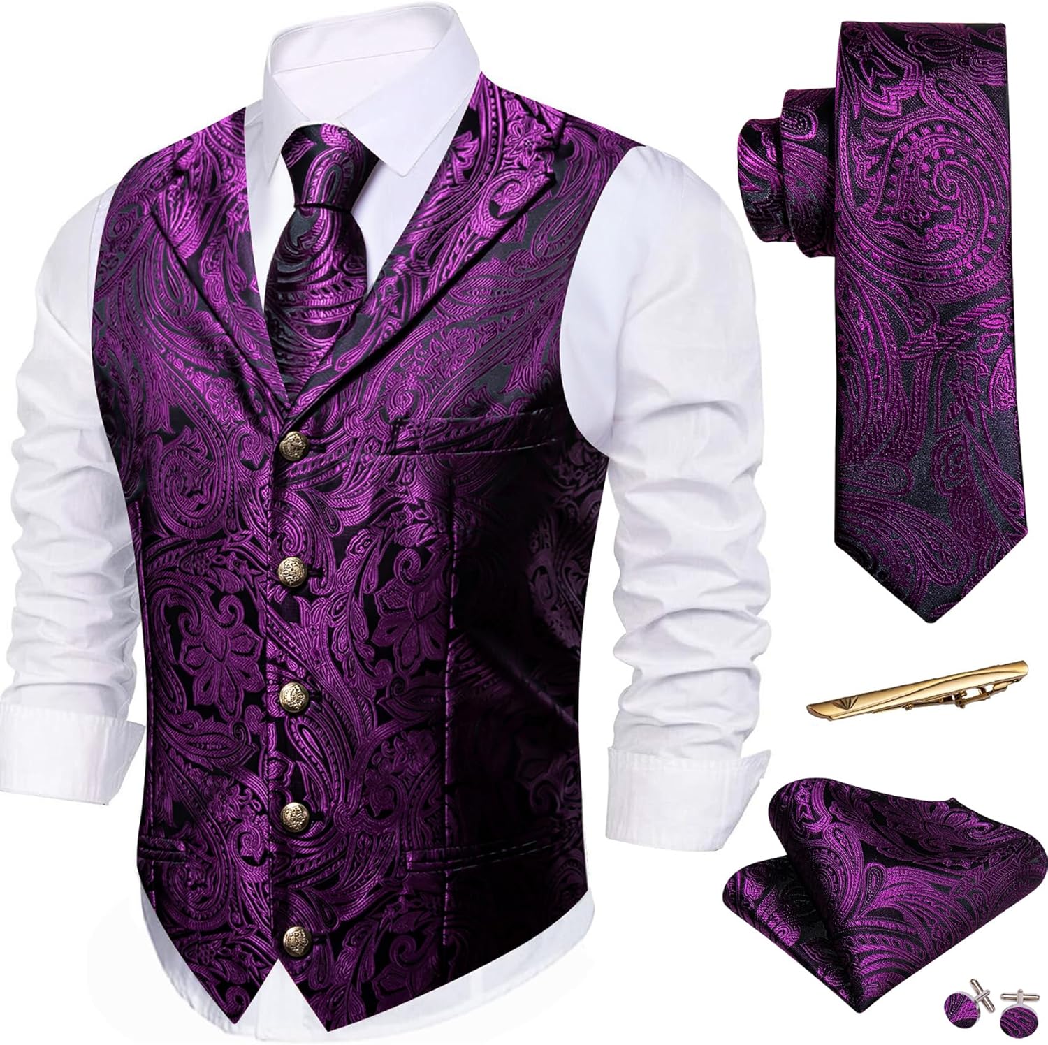 Barry.Wang Mens Silk Lapel Vest Tie Sleeve Holder Set Review
