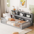 Twin Montessori Floor Bed with Bookcase - Gray Twin Bed for Kids
