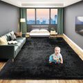 Large 9x12 Area Rug for Living Room - Plush Shag Soft Black
