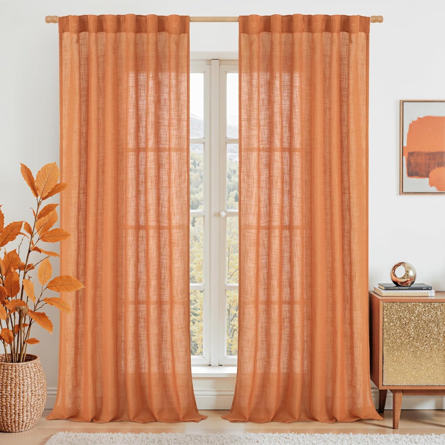 Burnt Orange Sheer Linen Curtains for Elegant Home Decor