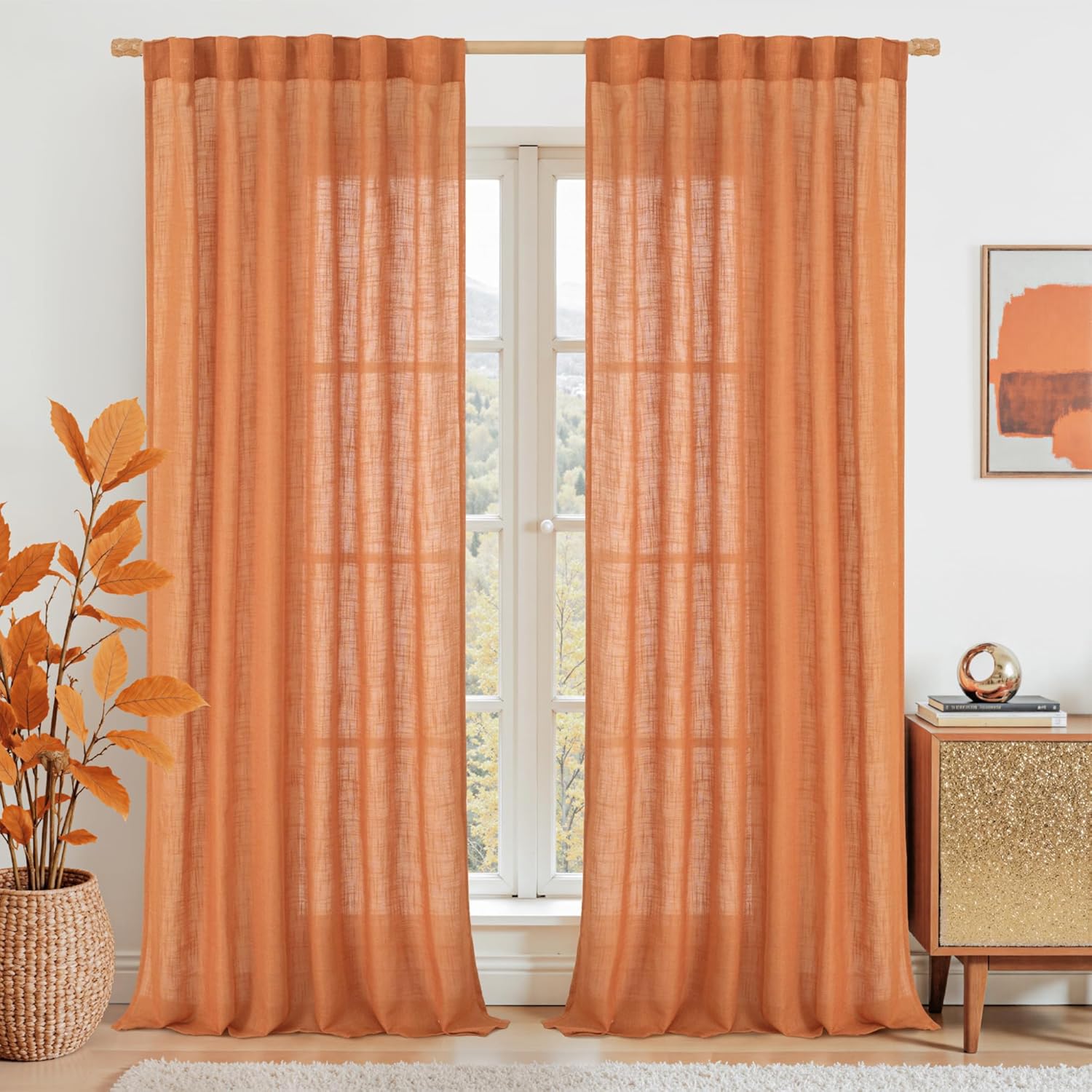 Burnt Orange Sheer Linen Curtains for Elegant Home Decor