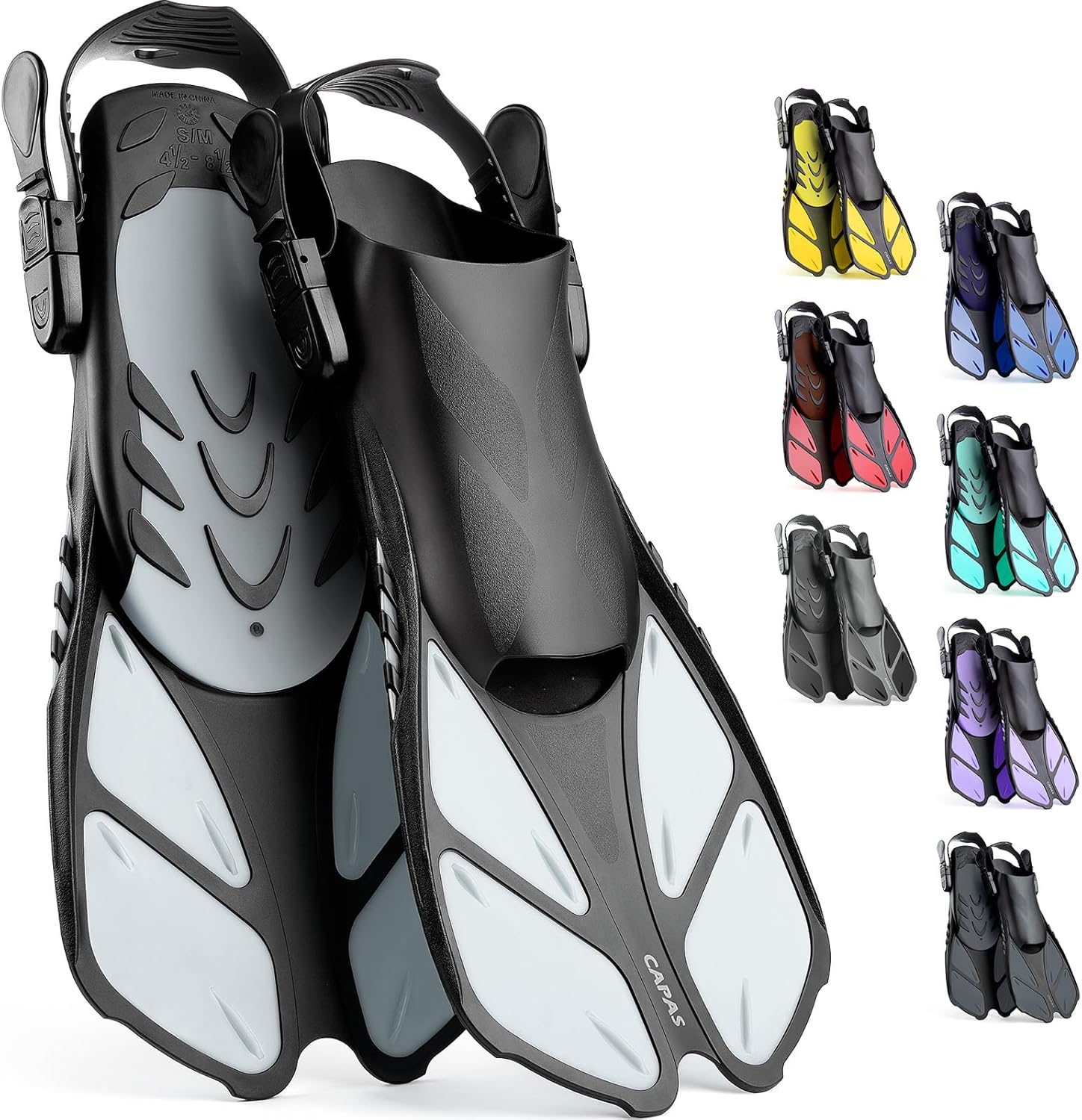 CAPAS Snorkel Fins for Adults and Kids - Adjustable Swim Fins
