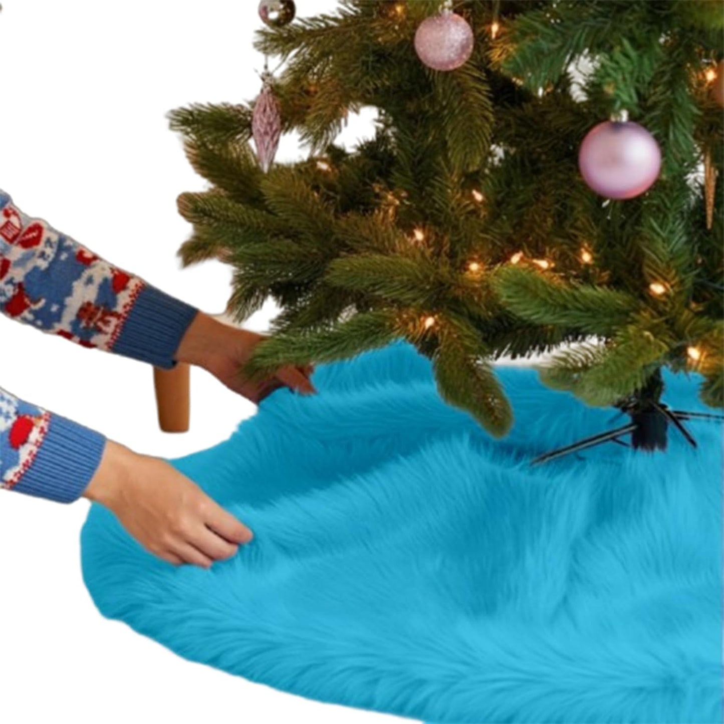 Faux Fur Christmas Tree Skirt - Luxurious 60in Turquoise Decor