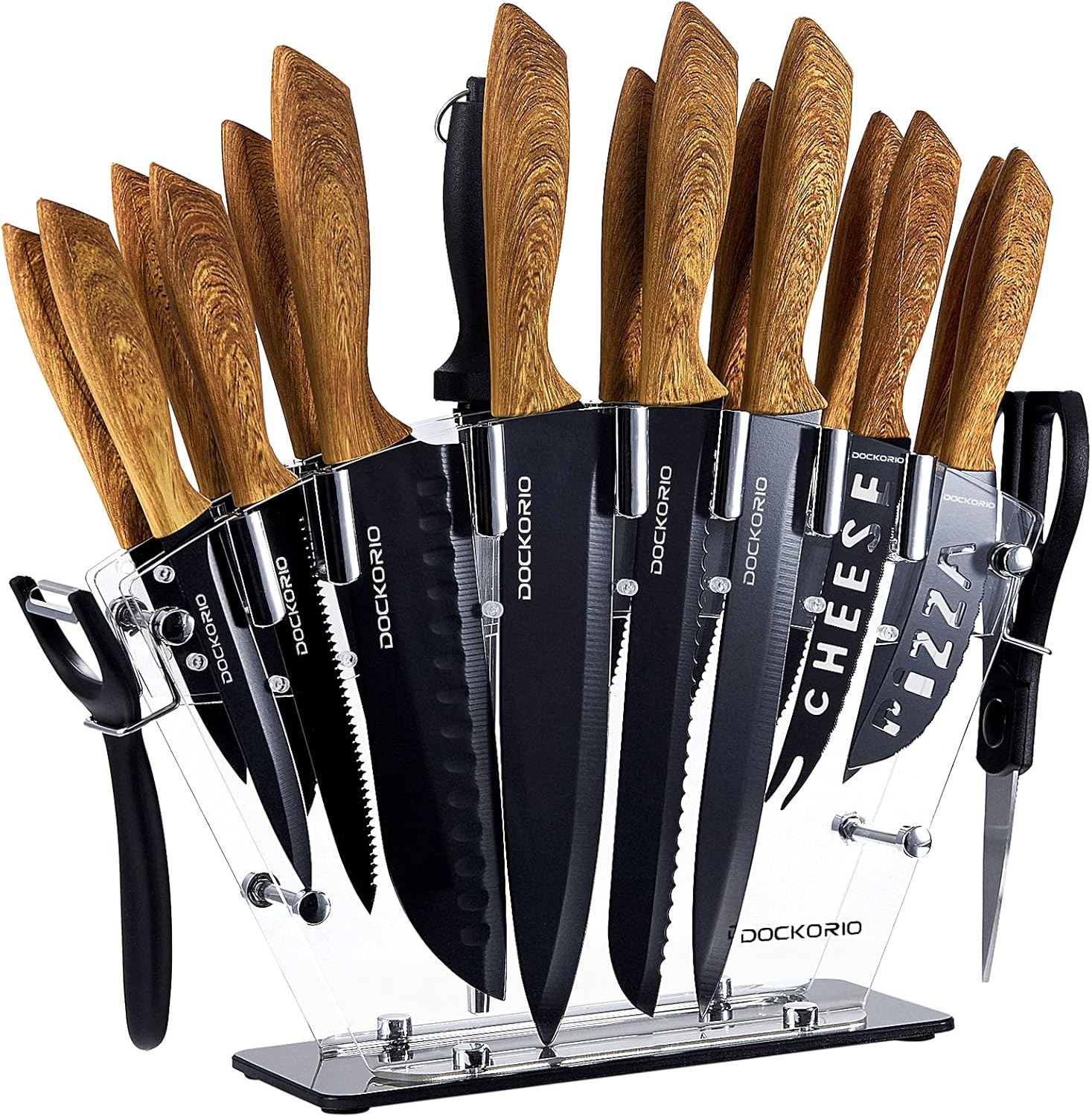High Carbon Stainless Steel Kitchen Knife Set with Block 19 PCS
