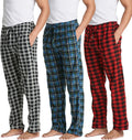 Men's Pajama Pants 3 Pack - Warm Fleece-Lined Plaid Lounge Bottoms