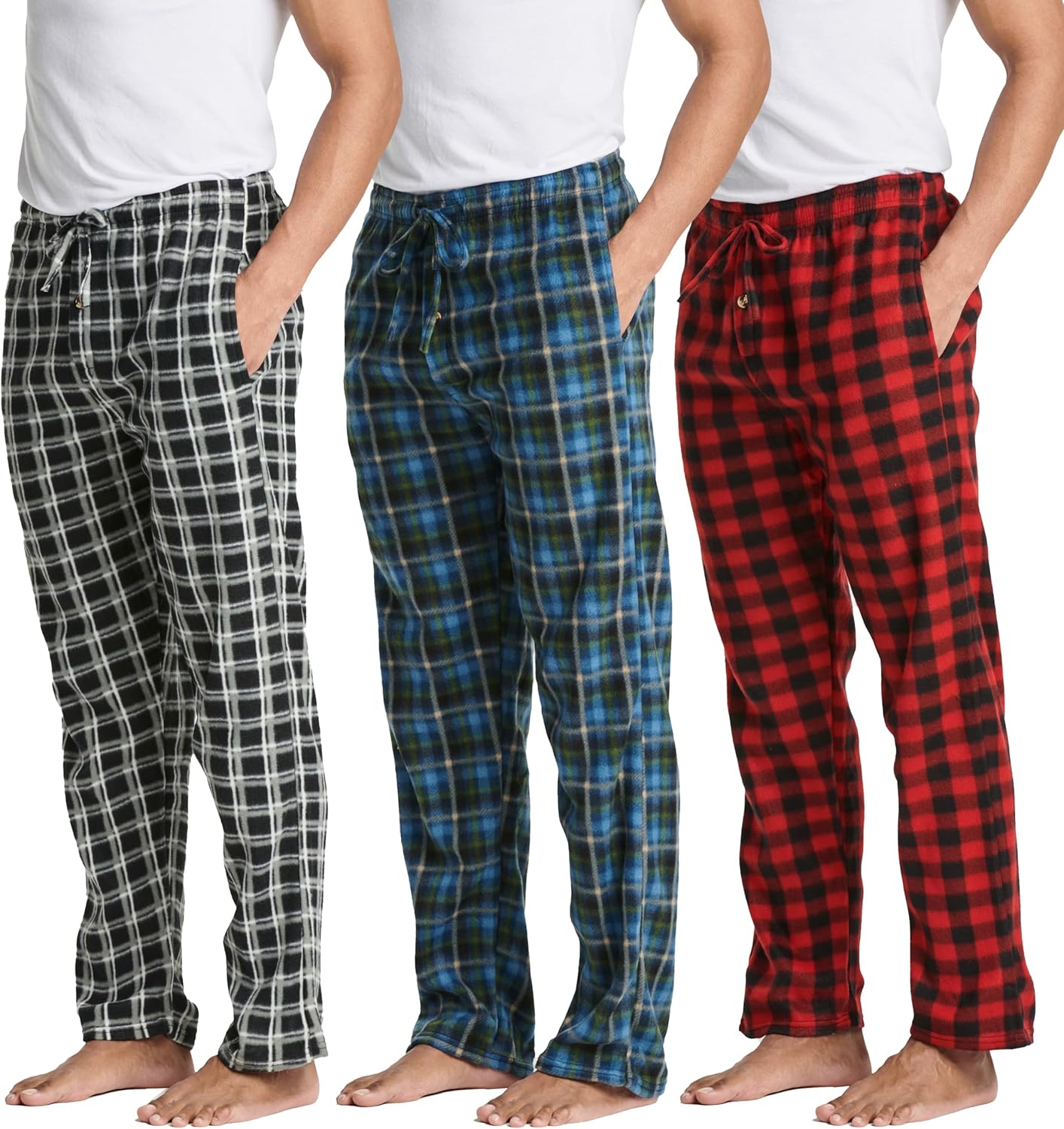 Real Essentials Men's Pajama Pants: Cozy Fleece Lounge Bottoms