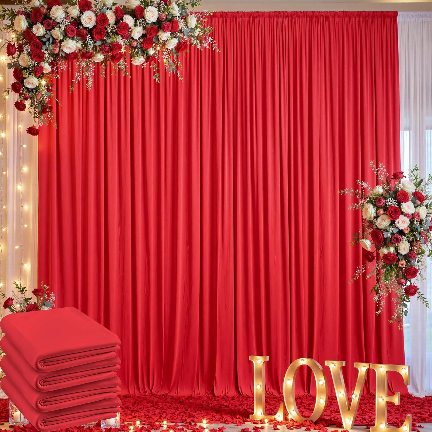 20ft x 10ft Wrinkle Free Red Backdrop Curtain for Parties