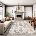 10ftx14ft Area Rug Brown Gold - Ultra-Thin Washable Vintage Rug